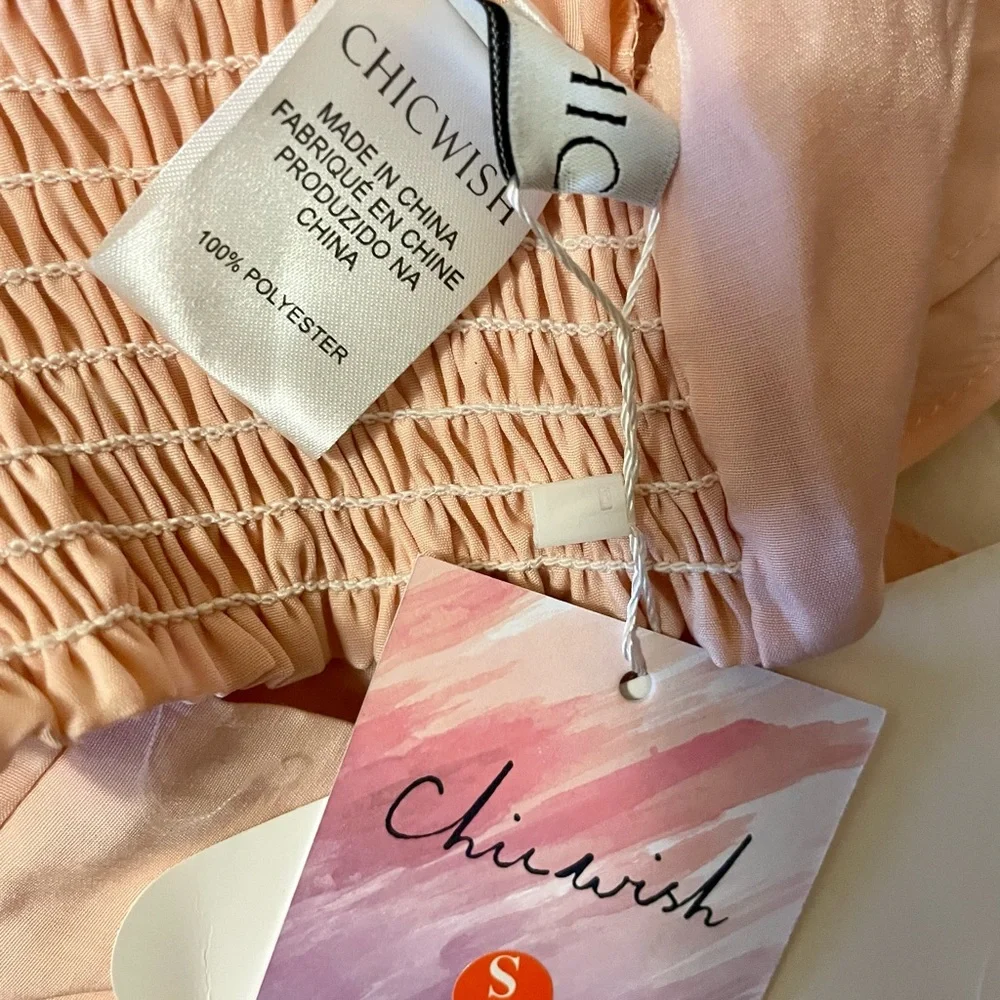 Chicwish Bowknot Waist Sleeveless Ruffle Crop Top Peach Pink NWT Small - Picture 4 of 5